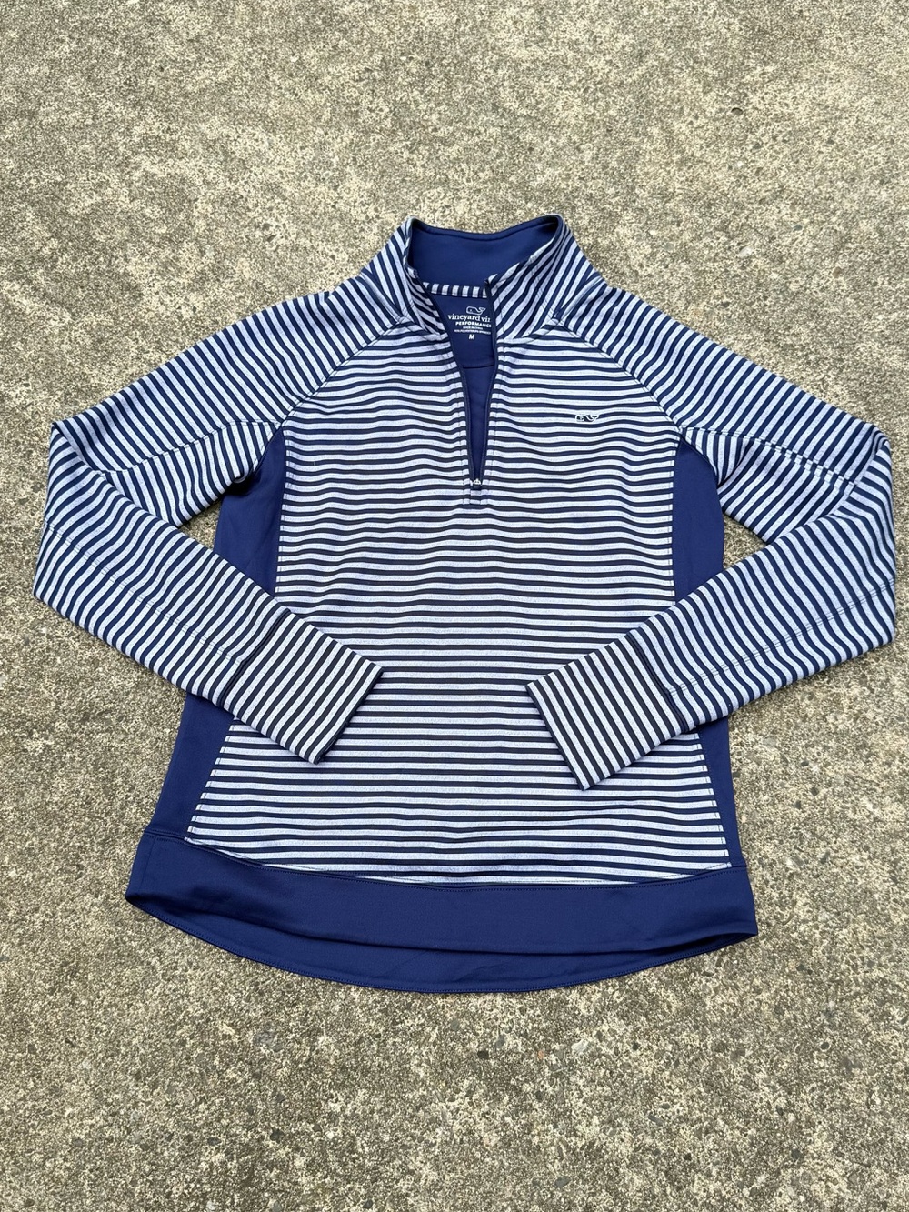 Vineyard Vines Blue & White Striped Quarter-Zip Pullover women size M